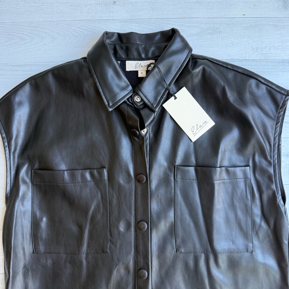 NWT Elan Black Faux Leather Florence  Sleeveless Button Down Collared Top S - Picture 8 of 8